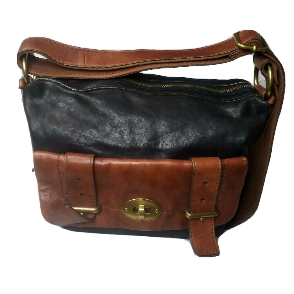 Fossil Leather Crossbody Shoulder  Bag Long Live Vintage Black & Brown